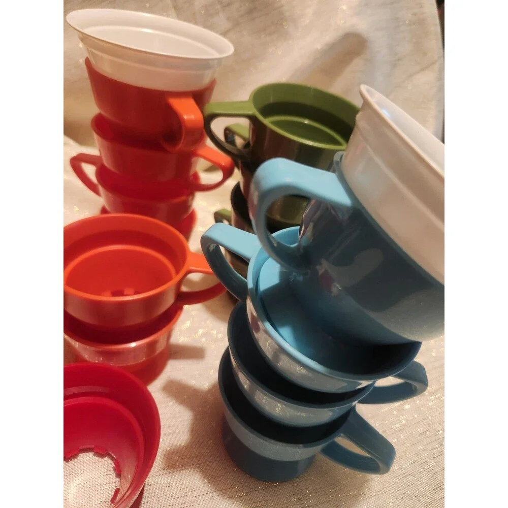 Vintage Solo Cozy Cup Holders Lot Of 19 1970's Avocado Plus Plastic Cup Holders